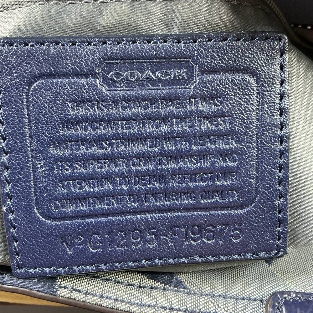 Coach Y2K Optic Art Signature Navy Blue‎ Silver Metallic Tote Shoulder Bag - Picture 12 of 15